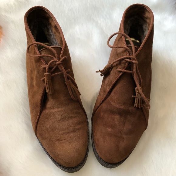 Bottega Veneta Brown Suede Fur Lined Booties Sz 7 - Picture 4 of 7